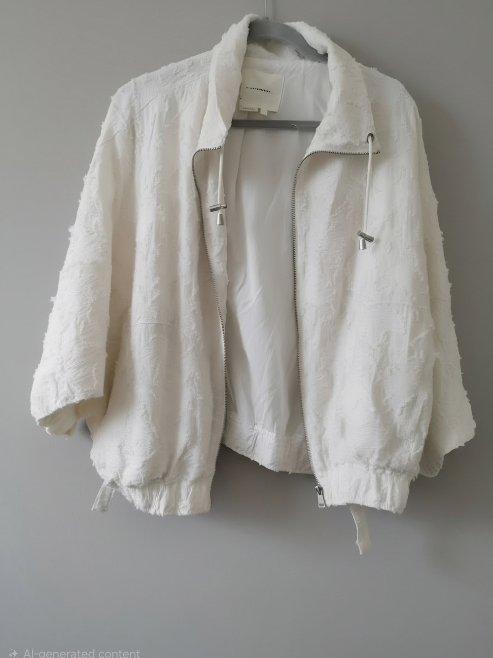 Anthropologie Women's Off-White Textured Zip-Up Jacket